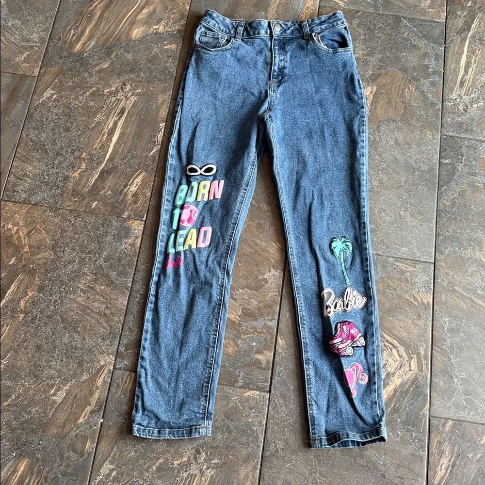 Barbie Jeans & T shirt (size sm) Screen Printed Denim Logos Girls Size 16